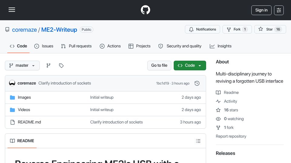 Screenshot of github.com: Reverse Engineering ME2's USB with a Heat Gun and a Knife