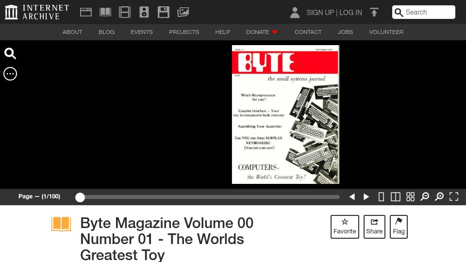 Screenshot of archive.org: Archive of BYTE magazine, starting with issue #1 in 1975