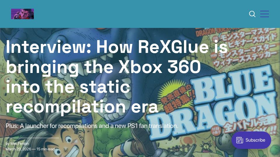 Screenshot of readonlymemo.com: Significant progress made on Xbox 360 recompilation