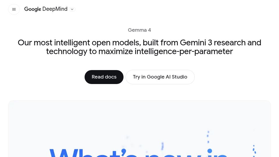 Screenshot of deepmind.google: Google releases Gemma 4 open models