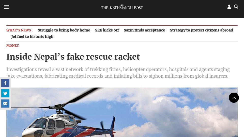 Screenshot of kathmandupost.com: Inside Nepal's Fake Rescue Racket