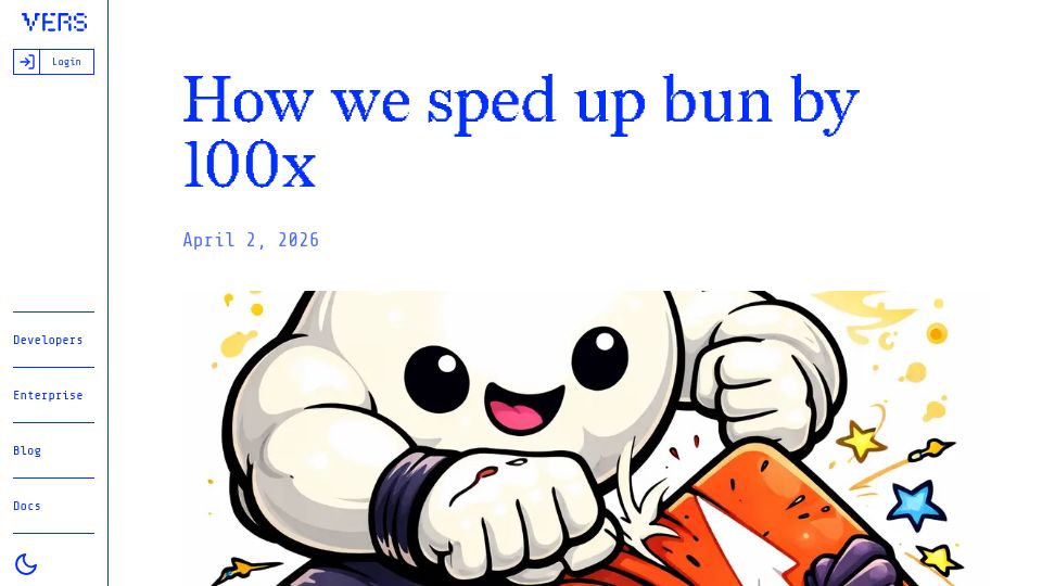 Screenshot of vers.sh: We sped up bun by 100x
