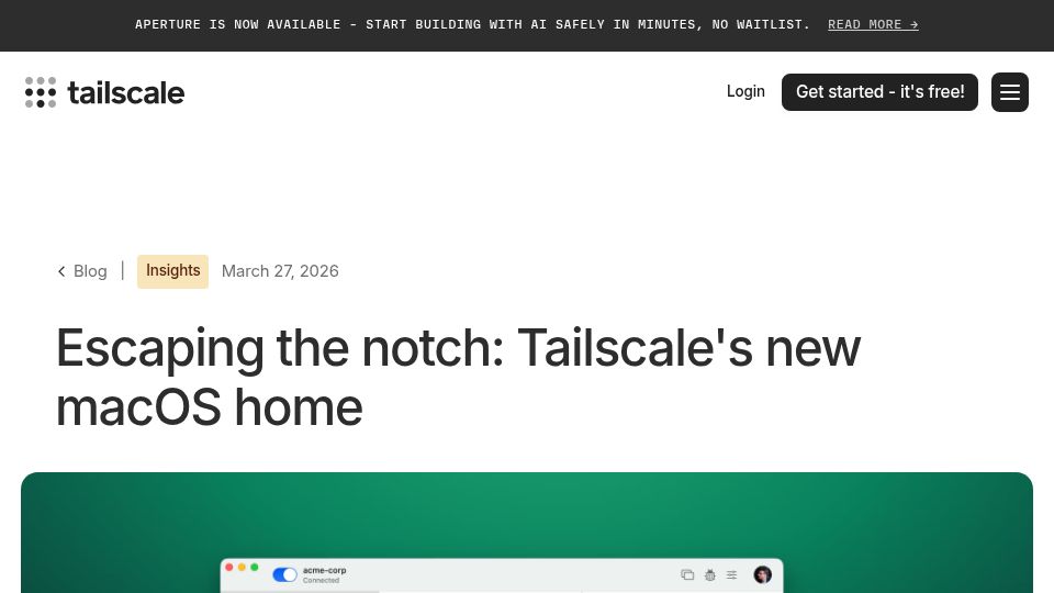 Screenshot of tailscale.com: Tailscale's new macOS home