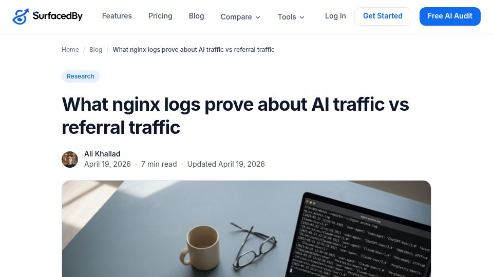 Screenshot of surfacedby.com: I prompted ChatGPT, Claude, Perplexity, and Gemini and watched my Nginx logs