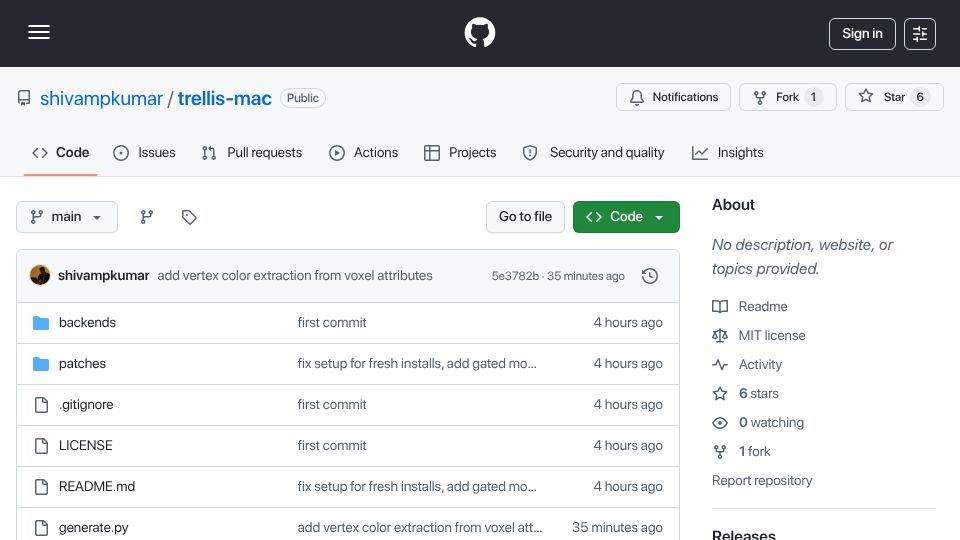Screenshot of github.com: Show HN: Run TRELLIS.2 Image-to-3D generation natively on Apple Silicon