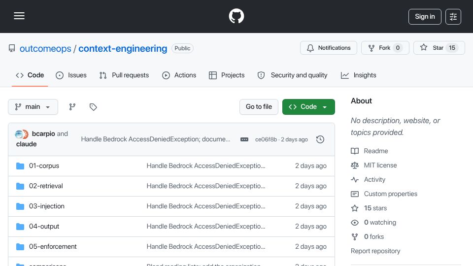 Screenshot of github.com: Show HN: A working reference implementation of context engineering