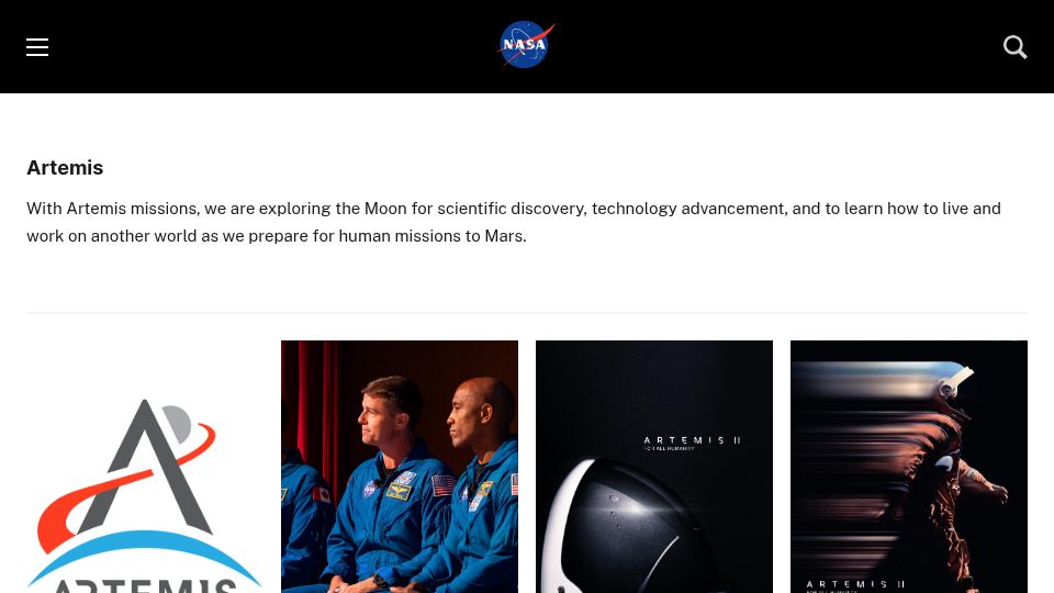 Screenshot of nasa.gov: NASA Artemis Posters