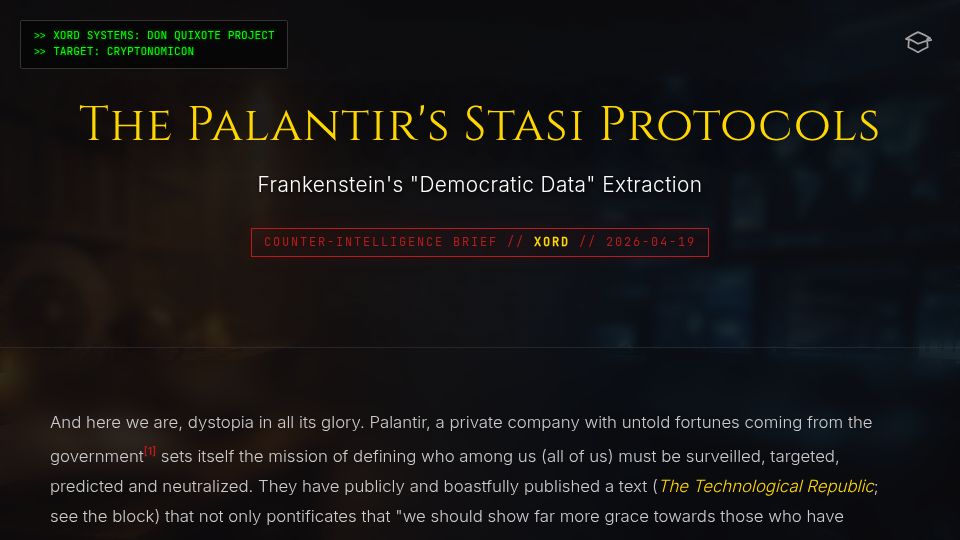 Screenshot of professorsigmund.com: The Palantir's Stasi Protocols