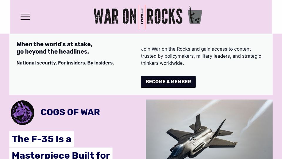 Screenshot of warontherocks.com: F-35 is built for the wrong war