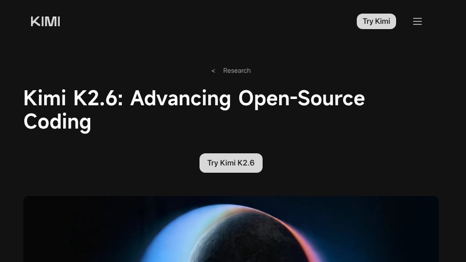 Screenshot of kimi.com: Kimi K2.6: Advancing open-source coding