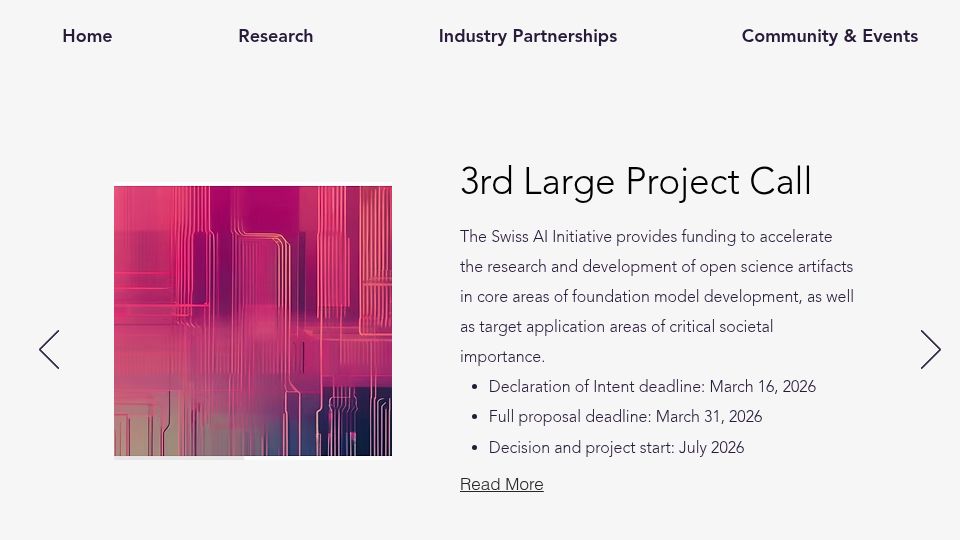 Screenshot of swiss-ai.org: Swiss AI Initiative (2023)