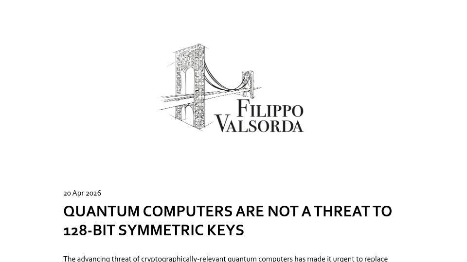 Screenshot of words.filippo.io: Quantum Computers Are Not a Threat to 128-Bit Symmetric Keys