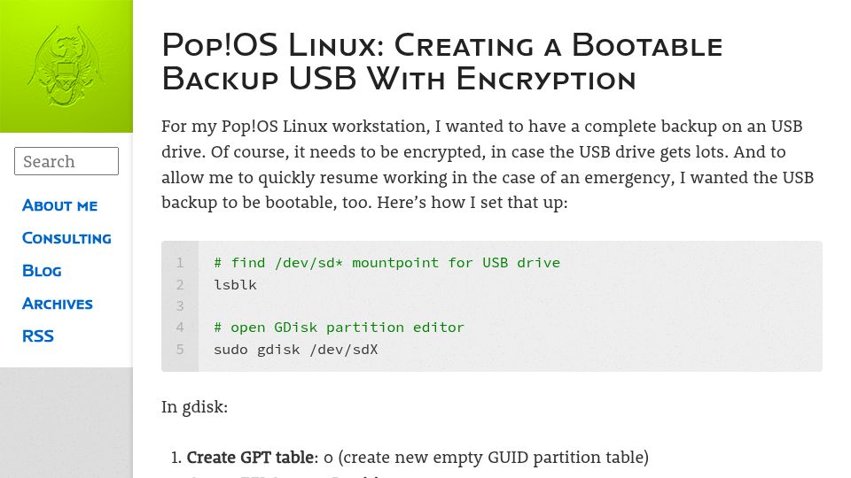 Screenshot of hajo.me: PopOS Linux: Creating a Bootable Backup USB With Encryption