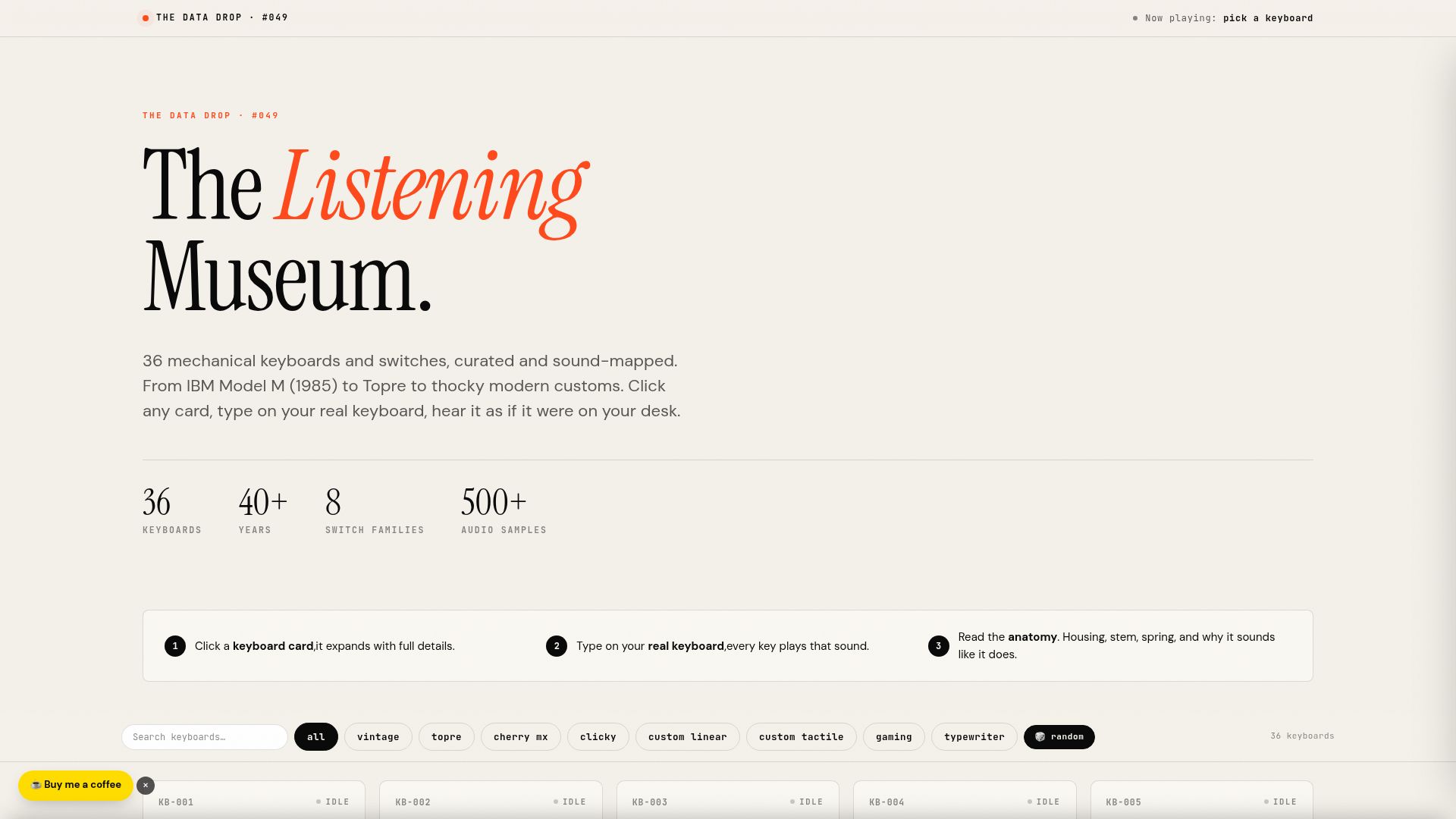 Screenshot of sheets.works: Mechanical Keyboard Sounds – A listening Museum