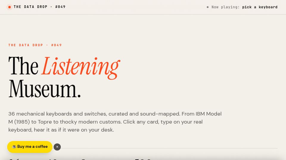 Screenshot of sheets.works: Mechanical Keyboard Sounds – A listening Museum