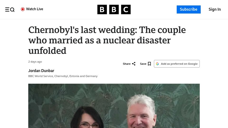 Screenshot of bbc.com: Chernobyl's last wedding