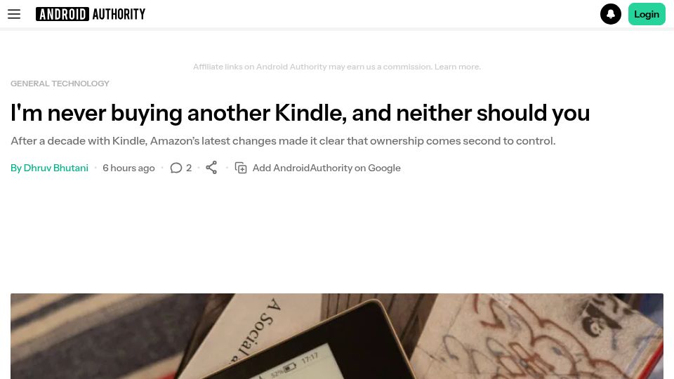 Screenshot of androidauthority.com: Not buying another Kindle