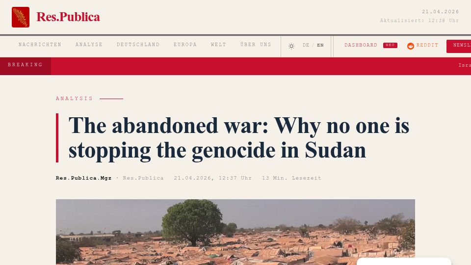 Screenshot of respublica.media: The abandoned war: Why no one is stopping the genocide in Sudan