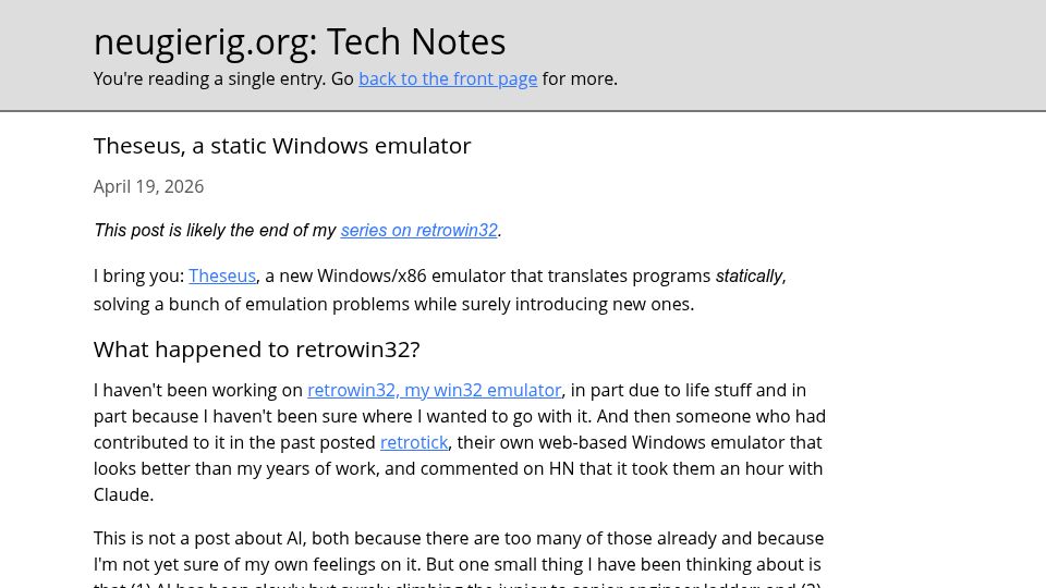 Screenshot of neugierig.org: Theseus, a Static Windows Emulator