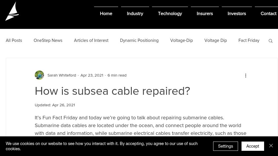 Screenshot of onesteppower.com: How a subsea cable is repaired (2021)