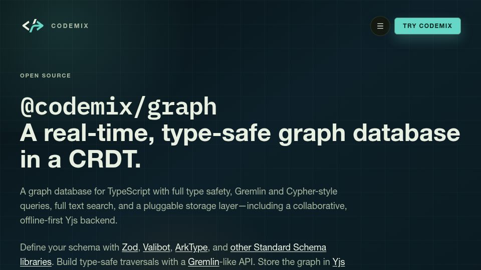 Screenshot of codemix.com: A type-safe, realtime collaborative Graph Database in a CRDT