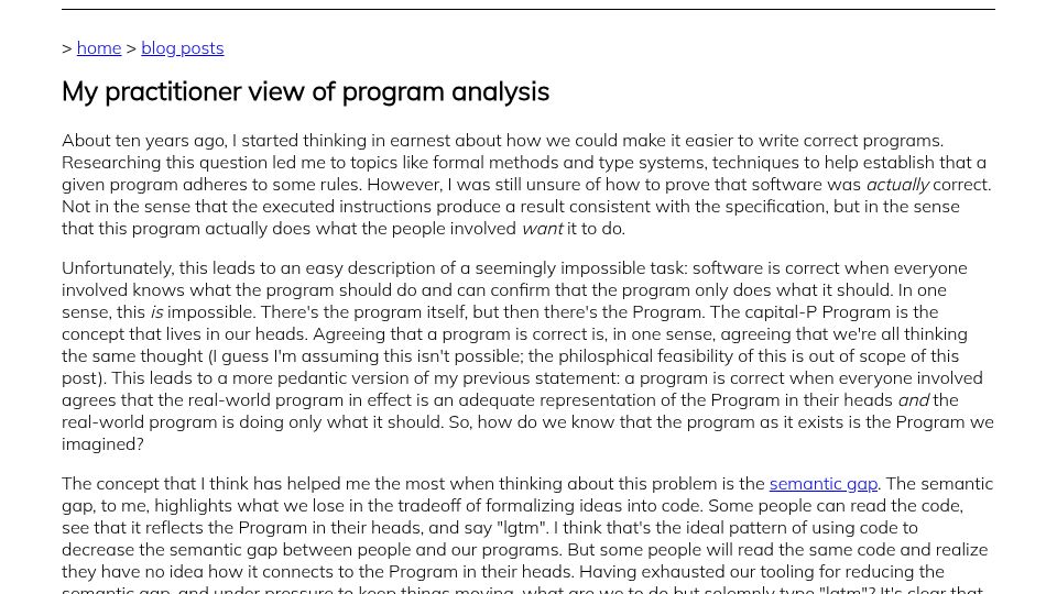 Screenshot of sawyer.dev: My practitioner view of program analysis