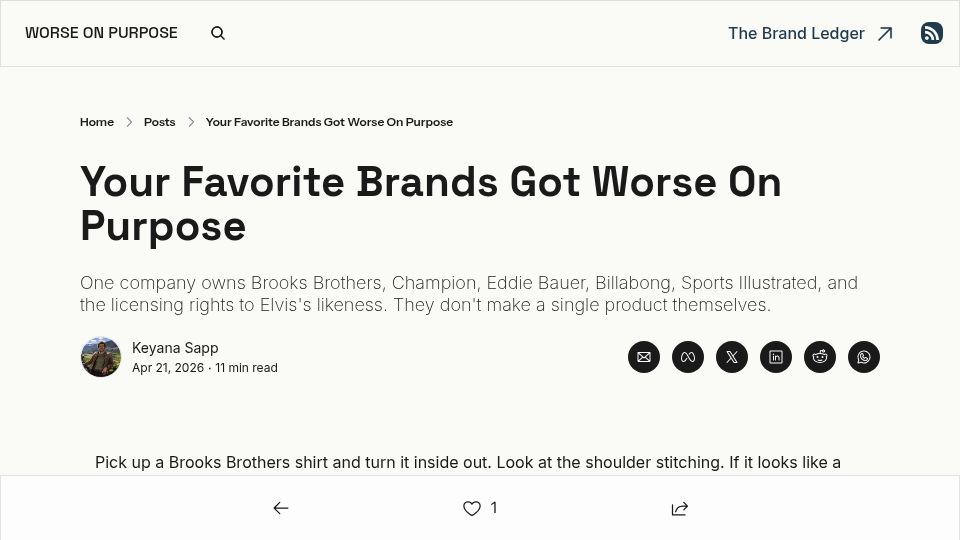 Screenshot of worseonpurpose.com: Your favorite brands got worse on purpose