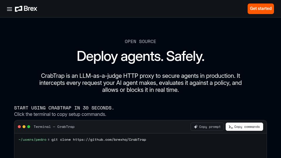 Screenshot of brex.com: CrabTrap: An LLM-as-a-judge HTTP proxy to secure agents in production