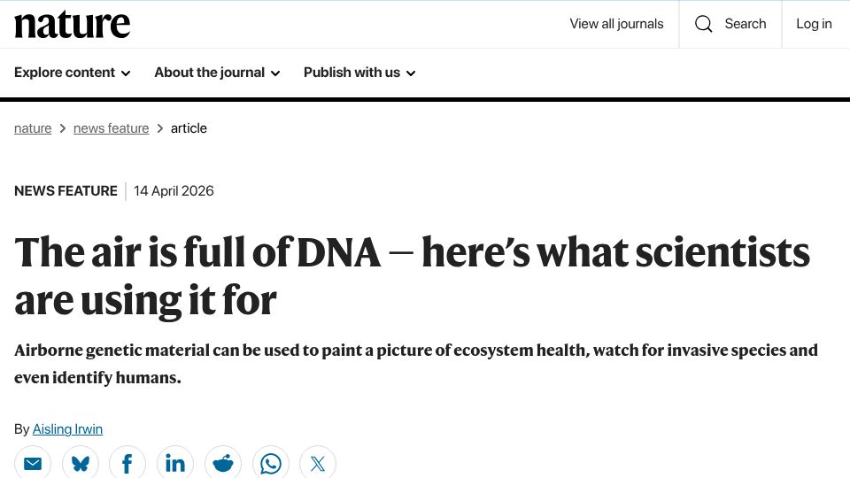 Screenshot of nature.com: Air is full of DNA