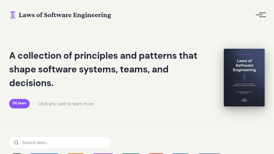 Screenshot of lawsofsoftwareengineering.com: Laws of Software Engineering