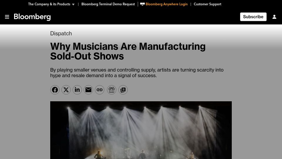 Screenshot of bloomberg.com: Why Musicians Are Manufacturing Sold-Out Shows