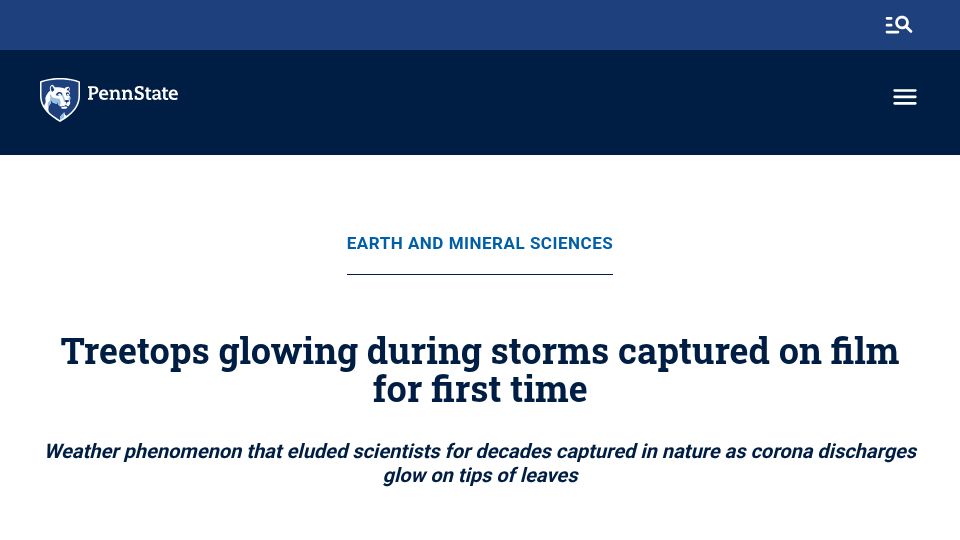 Screenshot of psu.edu: Ultraviolet corona discharges on treetops during storms