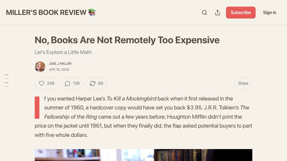 Screenshot of millersbookreview.com: Books are not too expensive