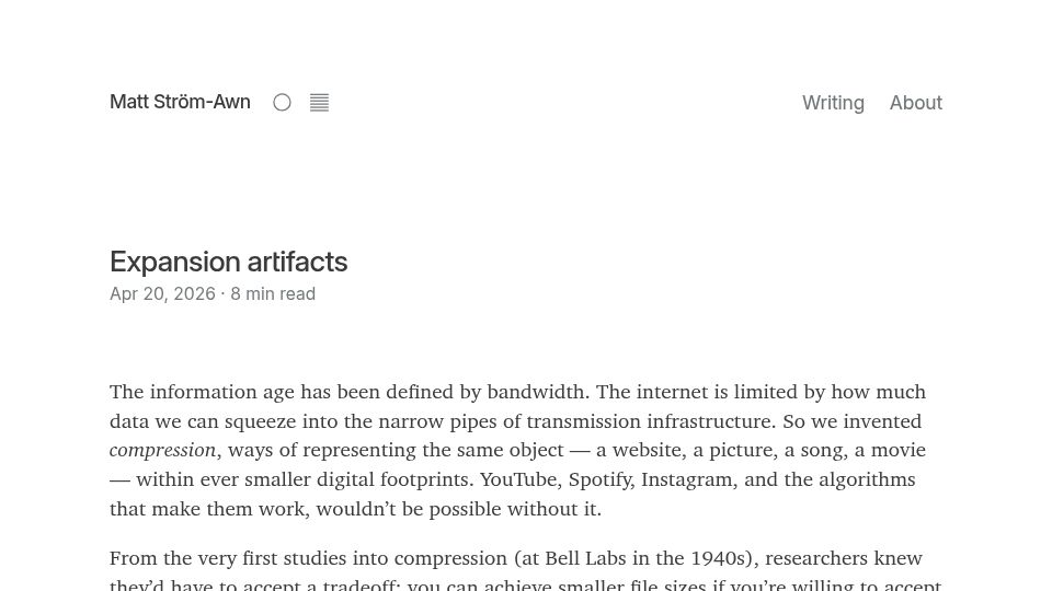Screenshot of mattstromawn.com: Expansion Artifacts