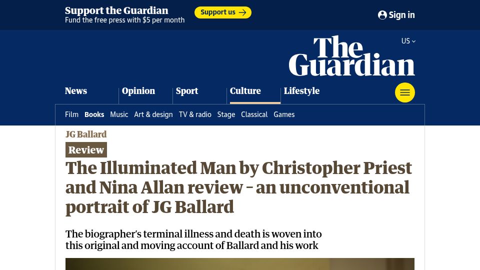 Screenshot of theguardian.com: The Illuminated Man: an unconventional portrait of JG Ballard