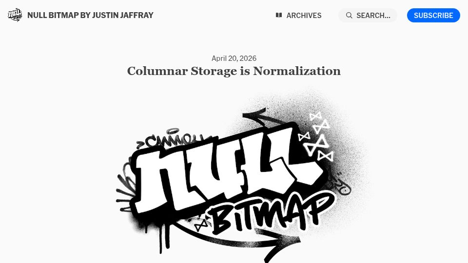 Screenshot of buttondown.com: Columnar Storage Is Normalization