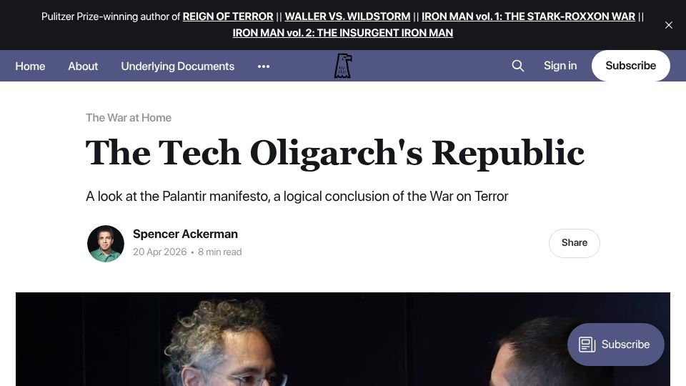 Screenshot of forever-wars.com: The Tech Oligarch's Republic