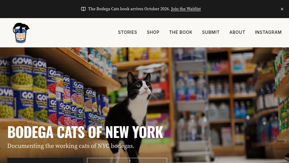 Screenshot of bodegacatsofnewyork.com: Bodega cats of New York