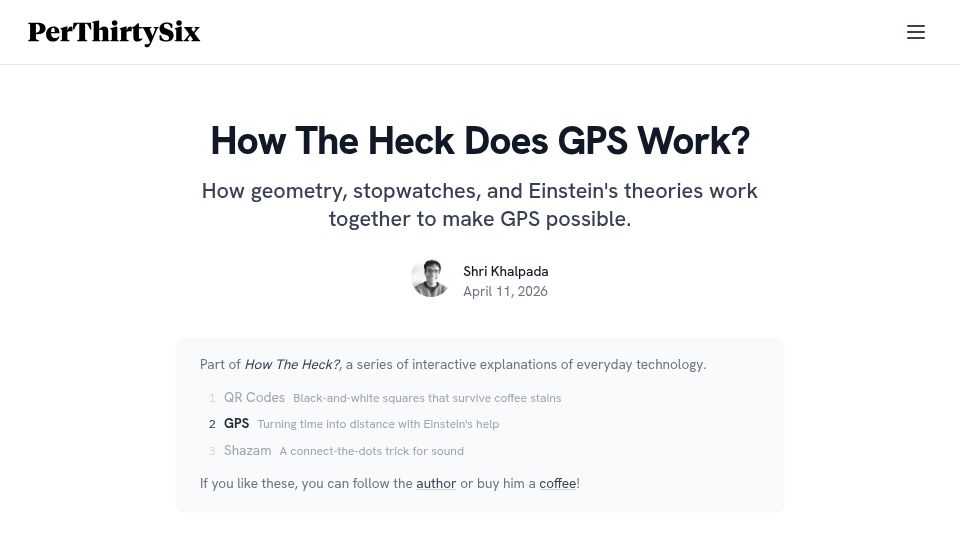 Screenshot of perthirtysix.com: How does GPS work?
