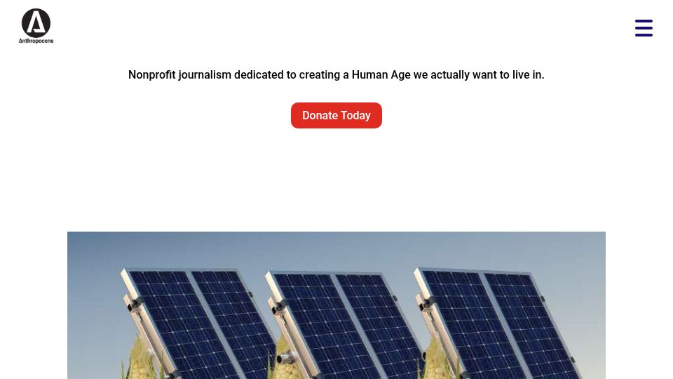 Screenshot of anthropocenemagazine.org: New study compares growing corn for energy to solar production