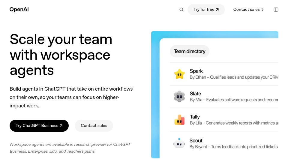 Screenshot of openai.com: OpenAI: Workspace Agents for Business