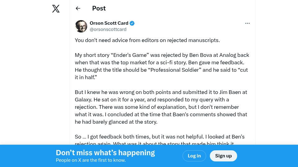 Screenshot of twitter.com: You don't need advice from editors on rejected manuscripts
