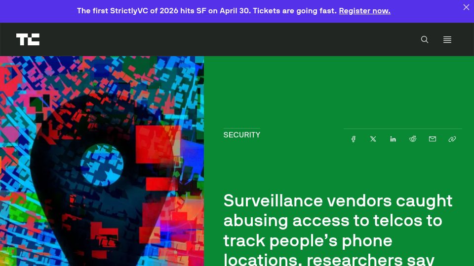 Screenshot of techcrunch.com: Investigation uncovers two sophisticated telecom surveillance campaigns