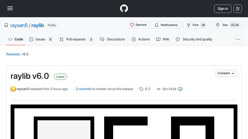 Screenshot of github.com: Raylib v6.0
