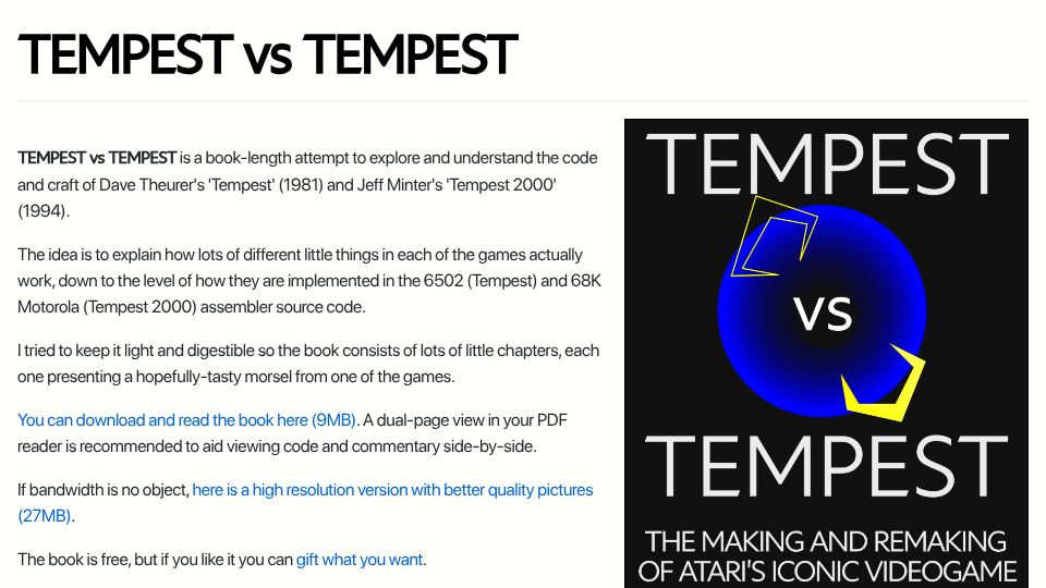 Screenshot of tempest.homemade.systems: Tempest vs. Tempest: The Making and Remaking of Atari's Iconic Video Game