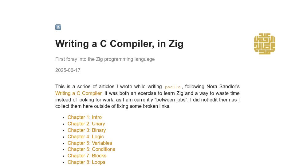 Screenshot of ar-ms.me: Writing a C Compiler, in Zig (2025)