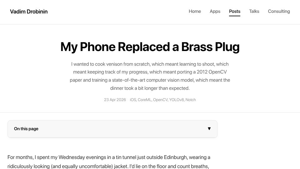 Screenshot of drobinin.com: My phone replaced a brass plug