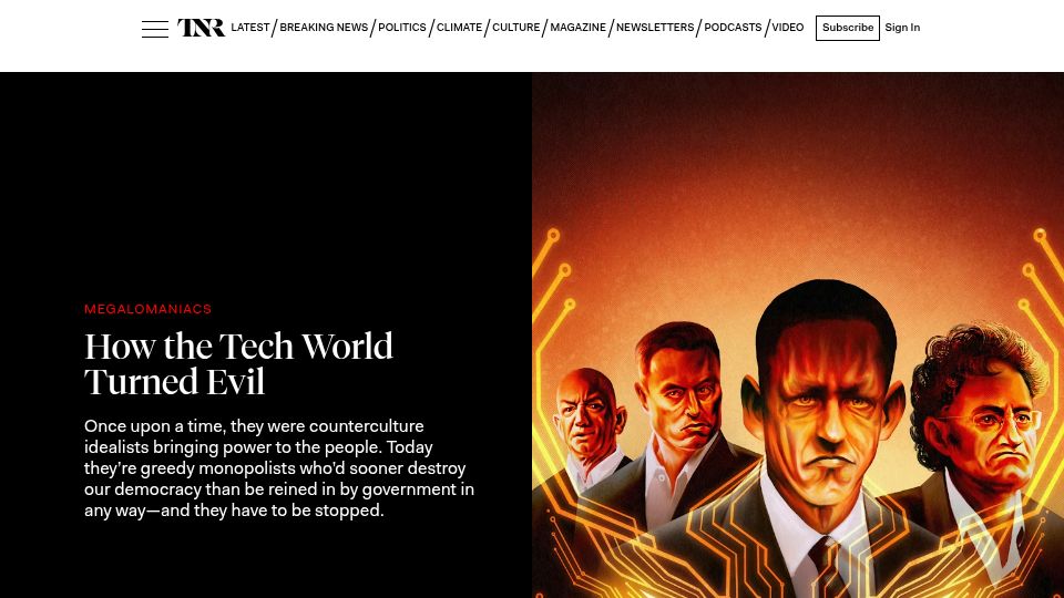 Screenshot of newrepublic.com: How the Tech World Turned Evil