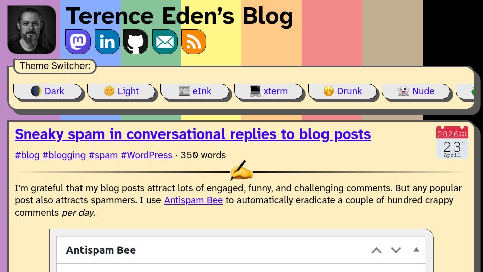 Screenshot of shkspr.mobi: Spam in conversational replies to blog posts