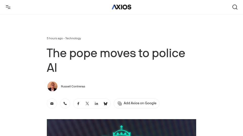 Screenshot of axios.com: The pope moves to police AI